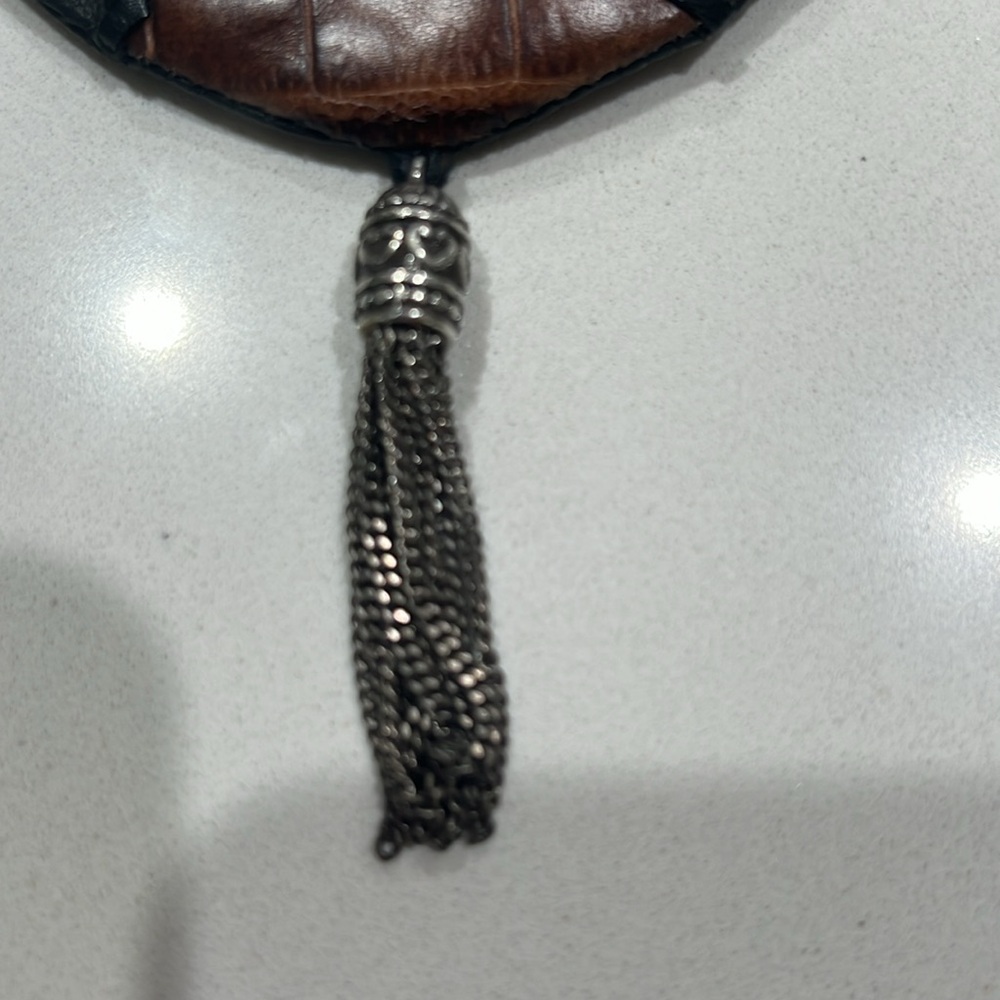 NWOT Brighton RARE Pocket Coin Purse black & brown croc leather & silver tassel - Picture 5 of 5